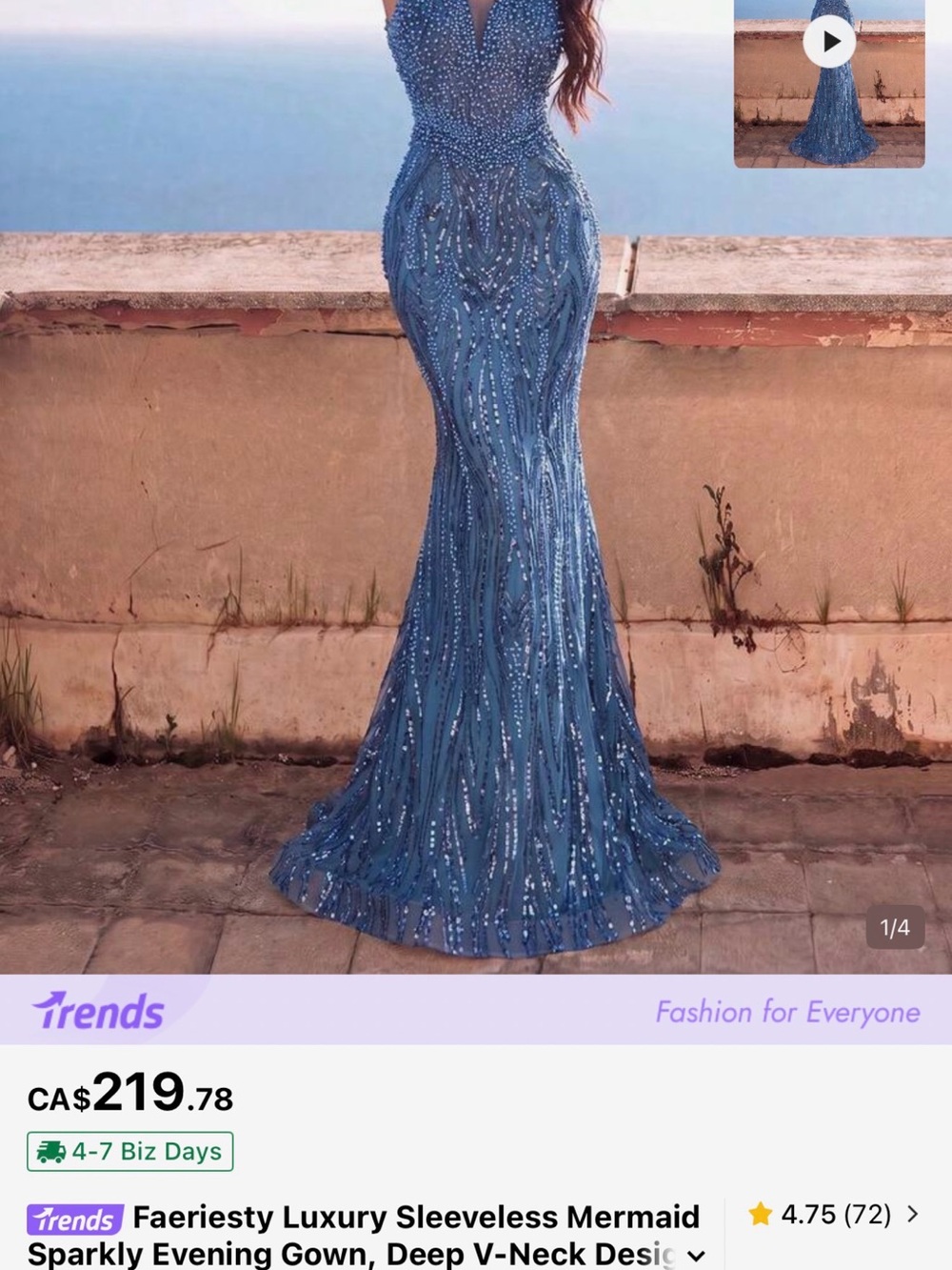 SHEIN Sparkling Blue Mermaid Evening Gown